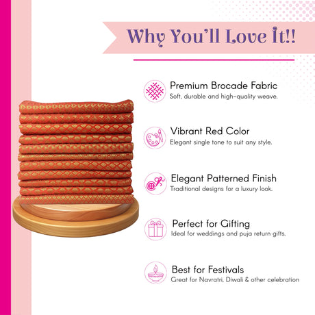 Vibrant red brocade fabric stack with elegant traditional patterns for saree blouse