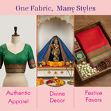 Green embroidered V-neck short sleeve blouse with Khun patterns for saree gifts