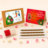 Three handmade braided raksha bandhan bracelets in red green and yellow for protection and good luck