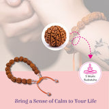 Brown textured 5 mukhi Nepali rudraksha bracelet with orange cord, 8.5mm beads