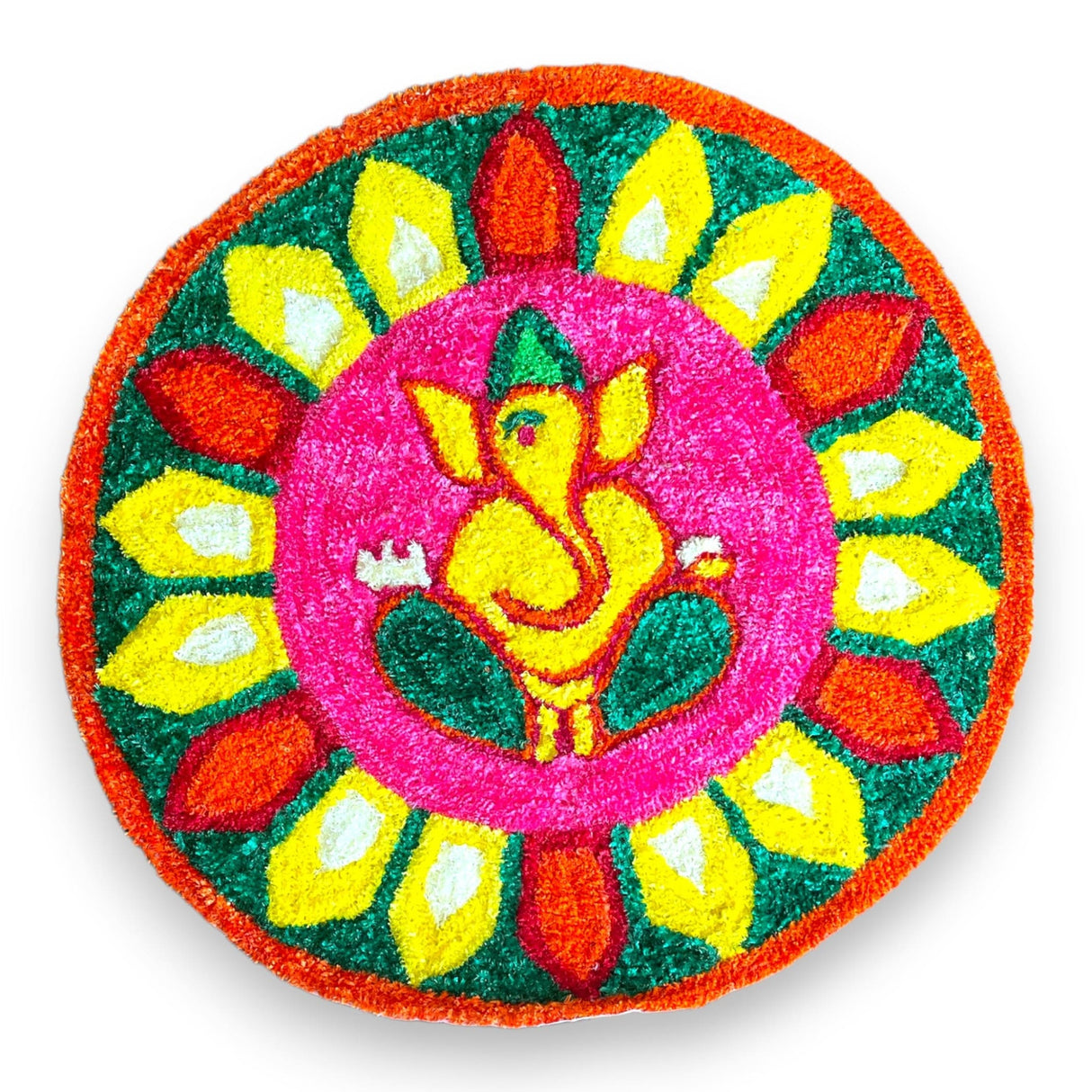 Faux fur yarn wool ganesha rangoli mat canvas base aasan