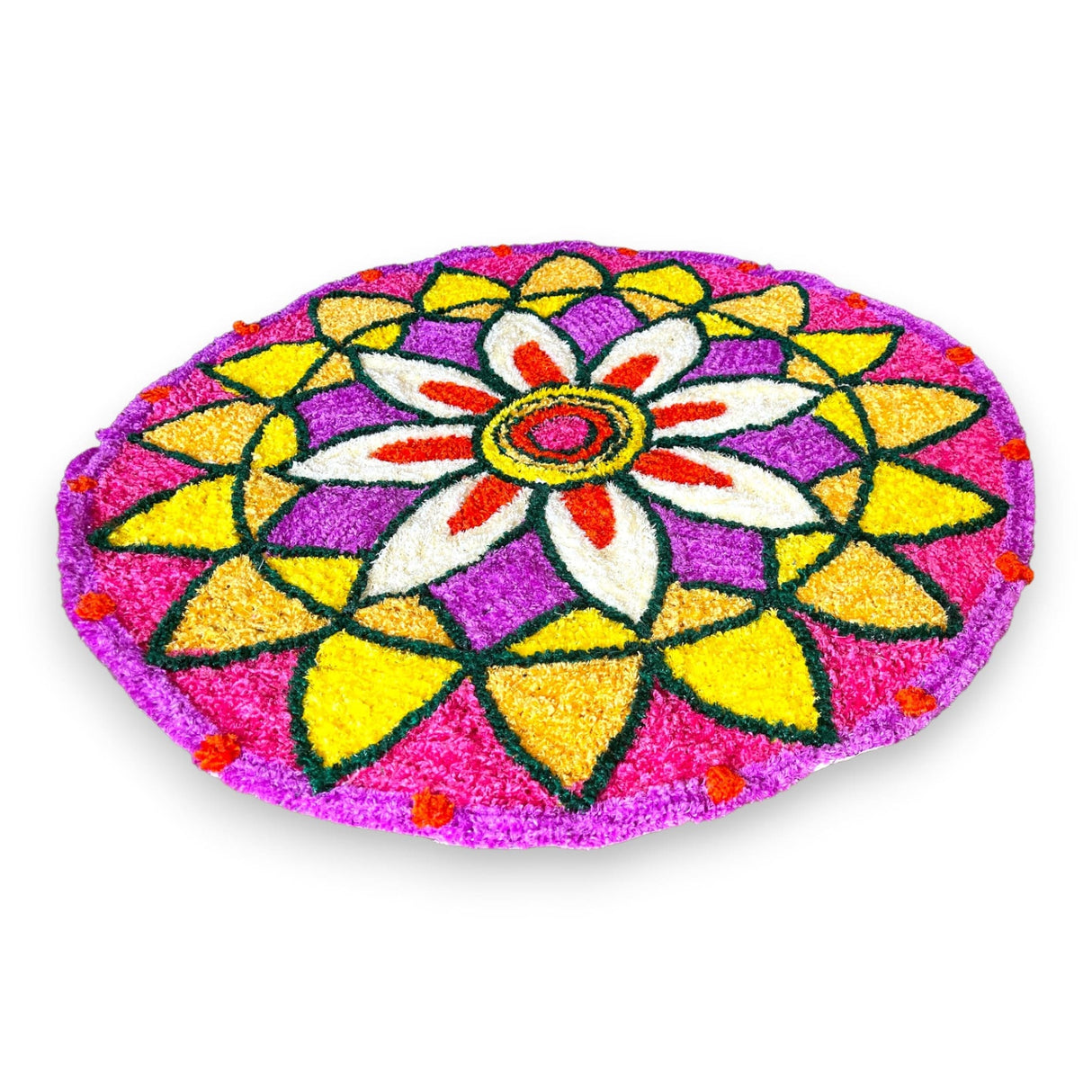 Faux fur yarn wool rangoli mat canvas base aasan indian