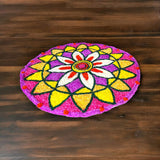 Faux fur yarn wool rangoli mat canvas base aasan indian