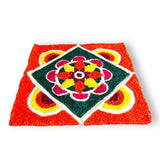 Faux fur yarn wool rangoli mat canvas base aasan indian