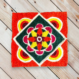 Faux fur yarn wool rangoli mat canvas base aasan indian