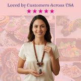 Woman wearing 5 Mukhi Rudraksha Mala with Narmadeshwar Shivling pendant