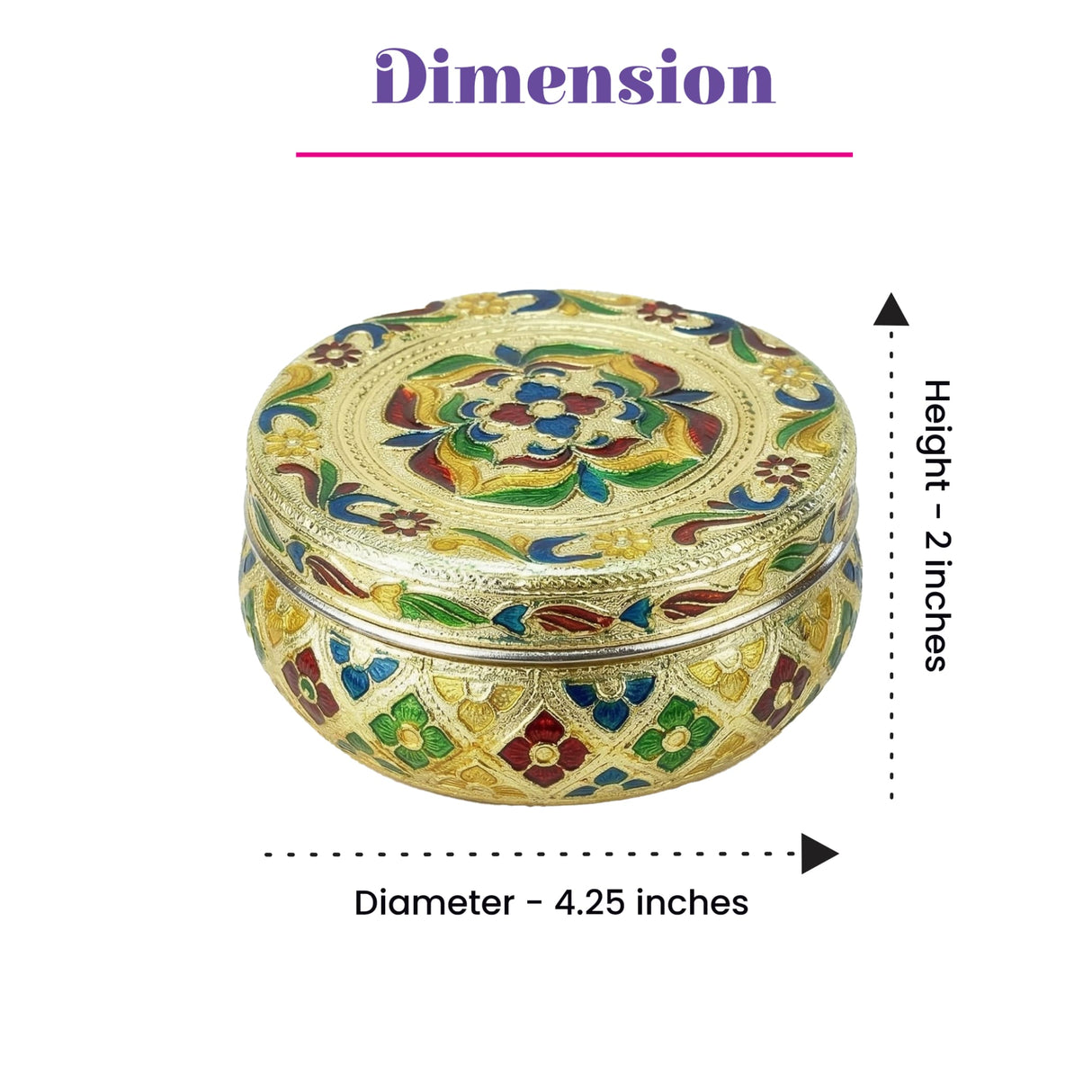 Ornate Meenakari stainless steel round laddu box with floral enamel designs