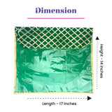 Green metallic gotta patti saree bag with silver lattice flap and gold trim for lehnga cover and sari storage