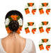 Ornamental artificial gajra for hair with vibrant orange white green fabric flowers and pearl accents for bridal use