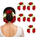 Red and white artificial floral gajra with green leaves and pearl accents for traditional Indian bridal hair accessories
