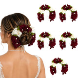 Elegant maroon and white floral artificial gajra with green leaves and pearls for traditional bridal hair accessories