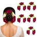 Traditional 5 pack artificial floral gajra with vibrant magenta white blossoms green leaves and pearl beads for bridal use