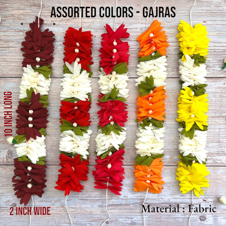 Colorful fabric flower garlands for traditional Indian bridal hair accessories