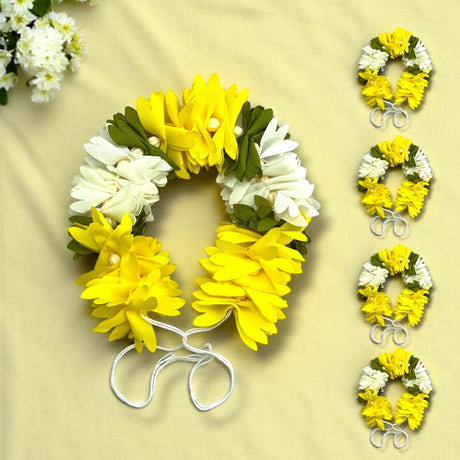 Floral garland with yellow and white flowers for traditional Indian bridal hair accessory