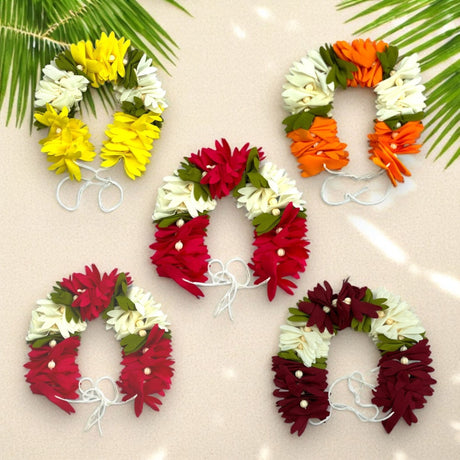 Colorful floral garlands for bridal hair accessories and traditional Indian jewelry