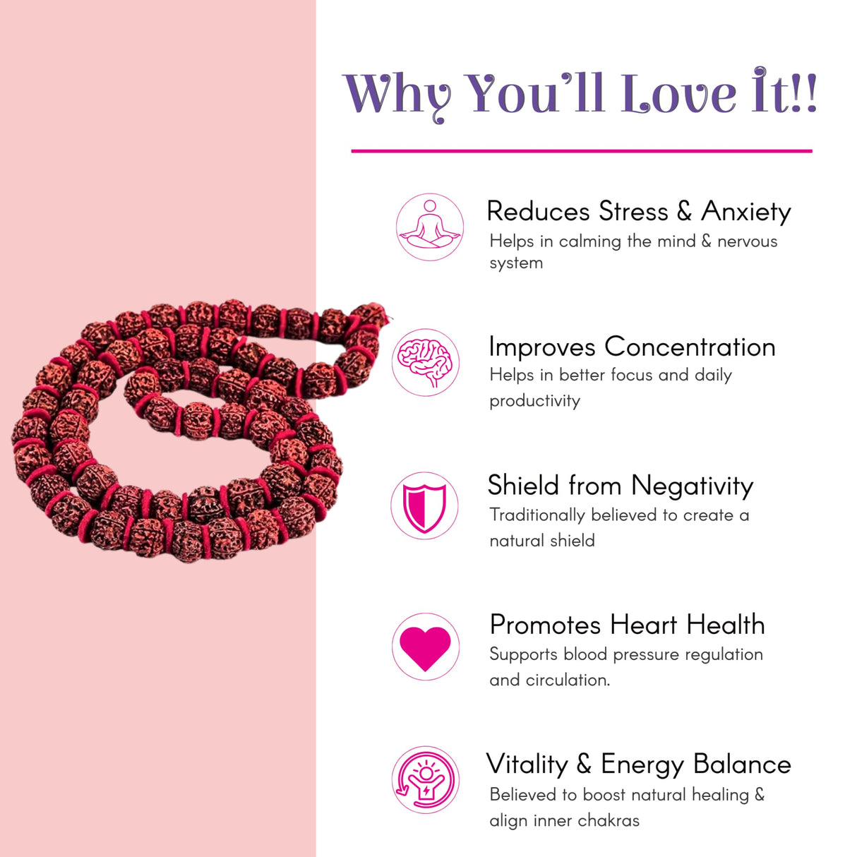 Certified 5-face Panchmukhi Rudraksha Kantha Mala coiled necklace