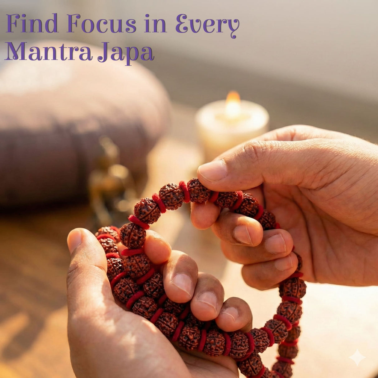 Red 5-face Rudraksha Kantha mala held in hands