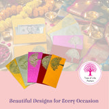 Colorful textured Tree Shagun Envelopes with gold silver metallic tree design