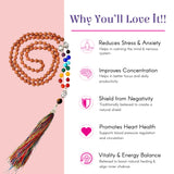 LOVENSPIRE 108 rudraksha 7 chakra mala with brown seed beads and tassel