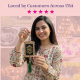 Ornate gold-framed Islamic Allah car hanging ornament with green tassels