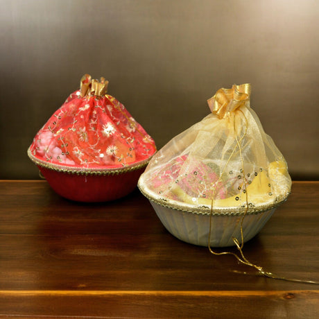 Handmade decorated gift basket with readymade net packing