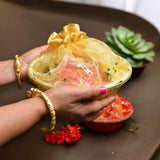 Handmade decorated gift basket with readymade net packing