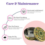 Decorative meenakari gotta lid on 7.5-inch stainless steel roti papad box