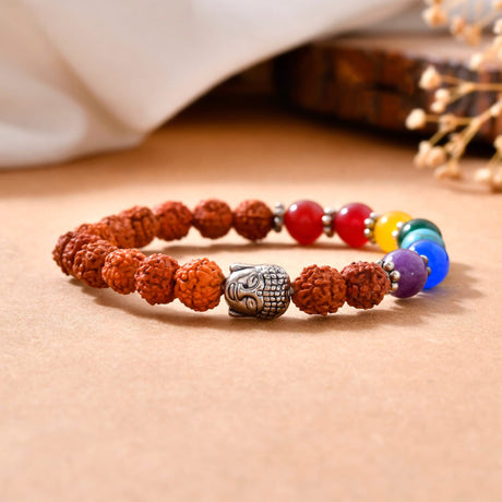 Beaded bracelet with Buddha charm and Rose Quartz gemstones for meditation and healing