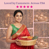 Woven bamboo basket with colorful multi-color saree blouse brocade fabrics