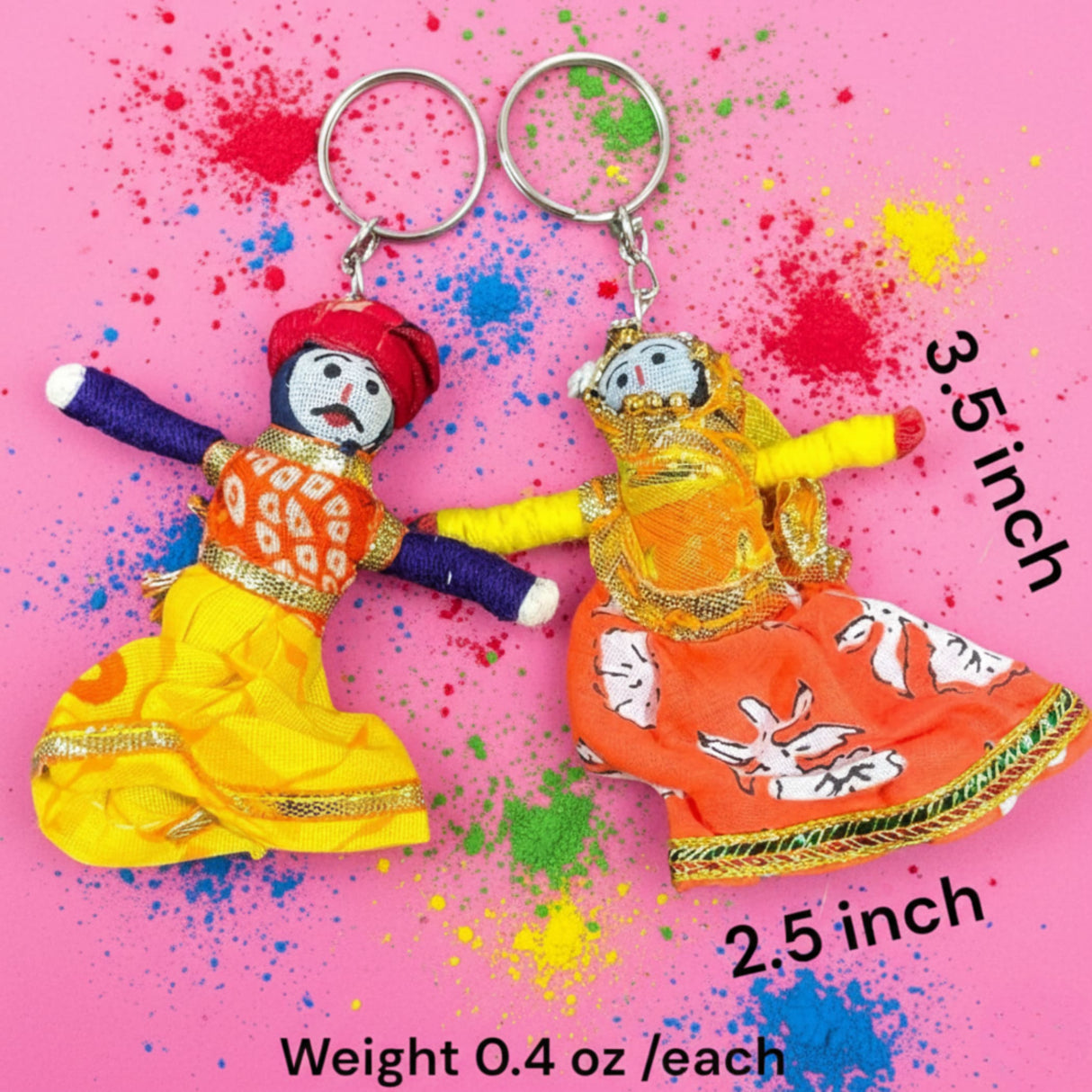 Handmade Holi ethnic keychains of Indian dancers in vibrant colors