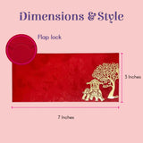 Red textured envelope with gold elephant palanquin tree design