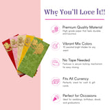 Colorful premium Shagun Maharaja envelopes with gold lion, floral, elephant designs