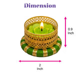 Set of 8 green and gold decorative tealight candle holders with intricate lattice design for home and festive decor