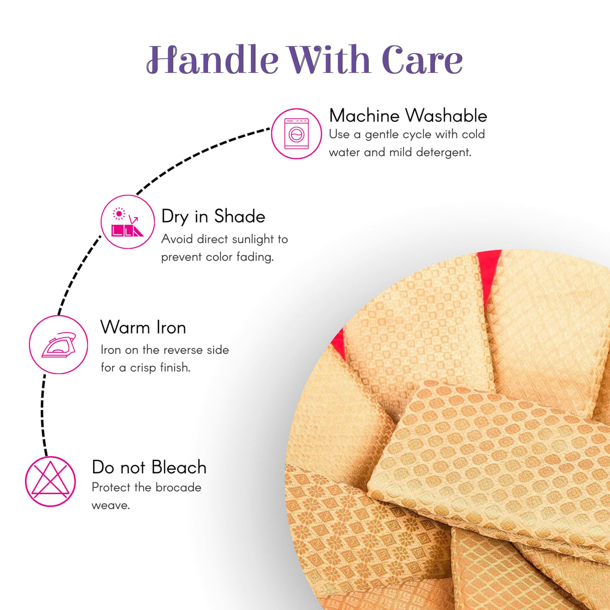 Golden unstitched saree blouse beige brocade pieces with geometric pattern red trim