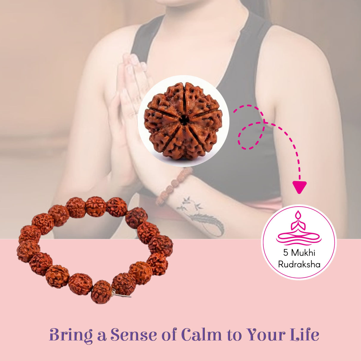 Rustic brown 5 mukhi rudraksha bracelet, 8.5mm Nepali beads for yoga meditation