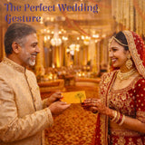 Gold rectangular Tree Shagun envelope with tree design for Indian weddings