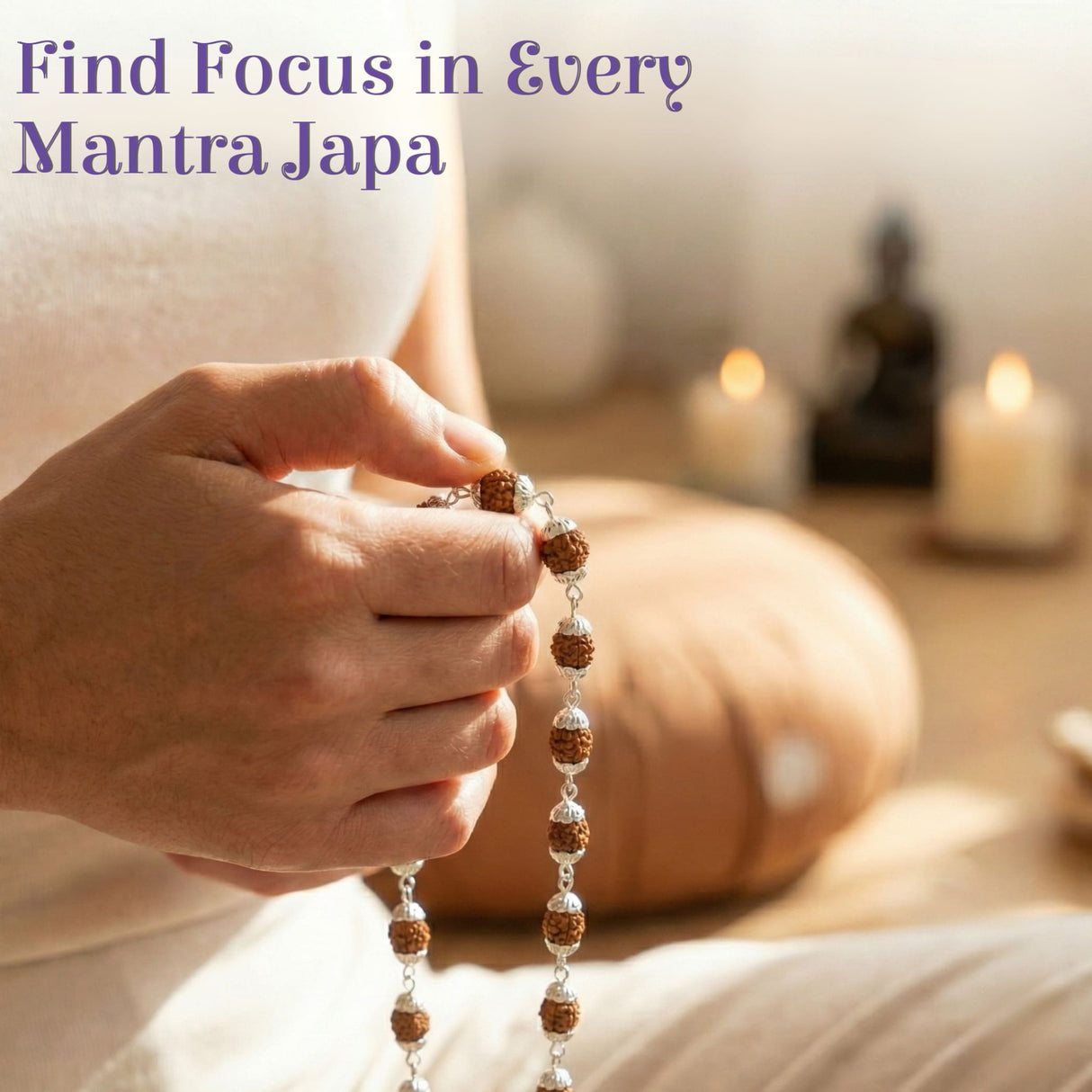 Certified 5-face Rudraksha japa mala with brown silver beads