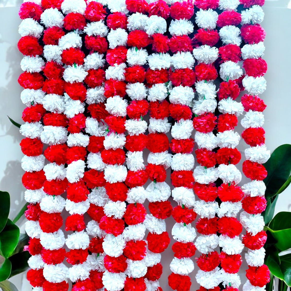 Artificial Red White Marigold Strings, Christmas Diwali Decoration, Marygold Flower Garland, Pooja Backdrop, Mexican Flowers, Indian Wedding