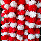 Artificial Red White Marigold Strings, Christmas Diwali Decoration, Marygold Flower Garland, Pooja Backdrop, Mexican Flowers, Indian Wedding