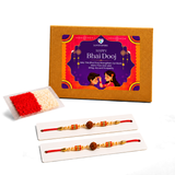 Bhai Dooj Gift Hamper for Brother - Traditional Handmade Rudraksha Bead Rakhi Bracelet with Roli Chawal, Symbolizing Good Luck & Protection