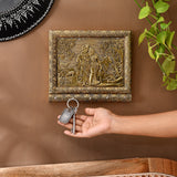 Radha Krishna with Cow Key Holder Home Decor Key Hooks for Wall Hanging Hand Crafted Decorative Showpiece Key Organizer Office Hallway Living Room Wall Mounted 5 Hooks Housewarming Gift