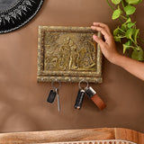 Radha Krishna with Cow Key Holder Home Decor Key Hooks for Wall Hanging Hand Crafted Decorative Showpiece Key Organizer Office Hallway Living Room Wall Mounted 5 Hooks Housewarming Gift