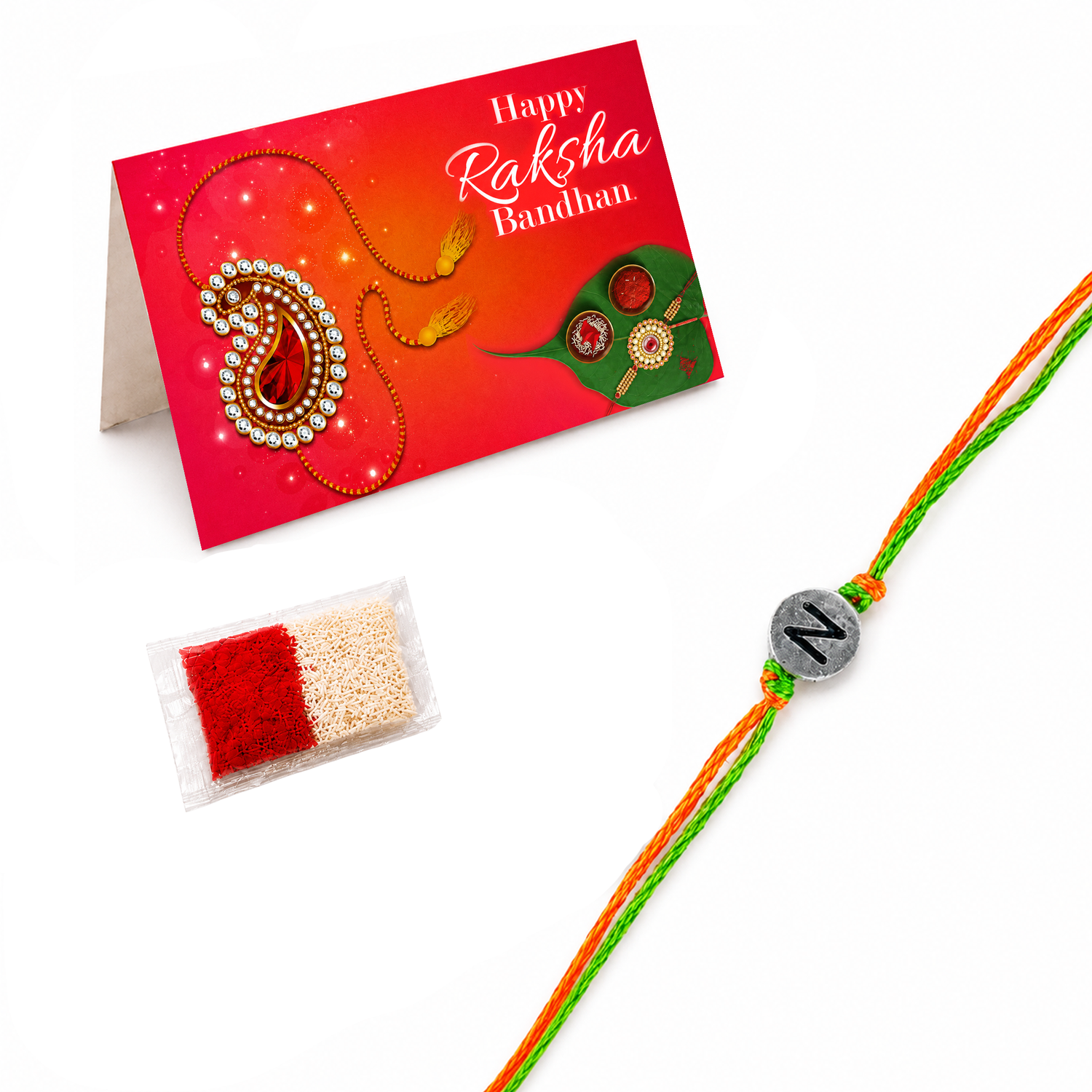 Designer Custom Single Letter Rakhi for Brother and Bhabhi – Traditional Handmade Raksha Bandhan Bracelet for Protection & Good Luck Jewelry Gift