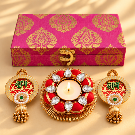 Diwali Gift Hamper for Friends & Family – Traditional Indian Festive Gift Set in Brocade Box for Festival Celebration & Return Gifting