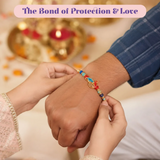 Handmade Designer Rakhi Set for Brother & Bhabhi (2 Pcs) – Adjustable Cotton Thread Bracelets with Greeting Card & Roli Chawal, Raksha Bandhan Gift for Good Luck & Protection