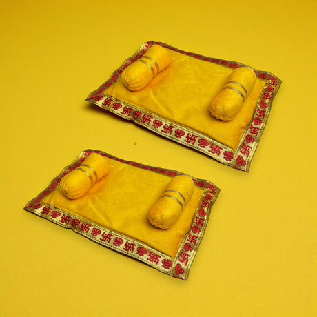 Pack of 2 Laddu Gopal Velvet Asan Takiya Pillow Set for Lord Ganesha, Krishna, Kanha Ji, Bal Gopal God Goddess Idol Soft Mattress Cushion/gadda Bed Cum Aasan Set (9x6.5 Inch)