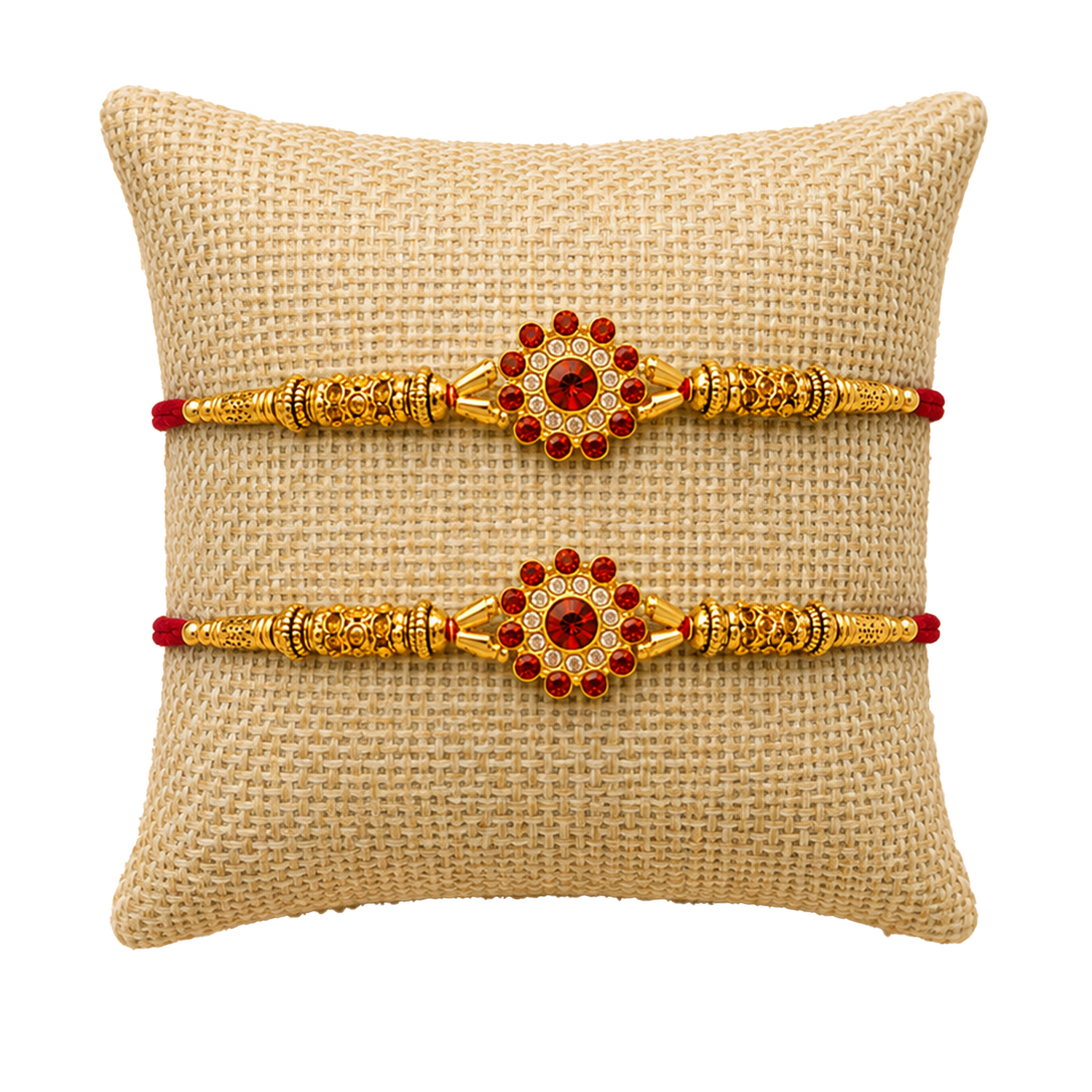 Handmade Designer Rakhi Set for Brother & Bhabhi (2 Pcs) – Adjustable Cotton Thread Bracelets with Greeting Card & Roli Chawal, Raksha Bandhan Gift for Good Luck & Protection