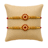 Handmade Designer Rakhi Set for Brother & Bhabhi (2 Pcs) – Adjustable Cotton Thread Bracelets with Greeting Card & Roli Chawal, Raksha Bandhan Gift for Good Luck & Protection
