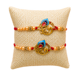 Handmade Designer Rakhi Set for Brother & Bhabhi (2 Pcs) – Adjustable Cotton Thread Bracelets with Greeting Card & Roli Chawal, Raksha Bandhan Gift for Good Luck & Protection