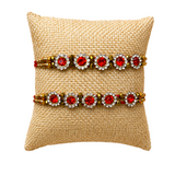Handmade Designer Rakhi Set for Brother & Bhabhi (2 Pcs) – Adjustable Cotton Thread Bracelets with Greeting Card & Roli Chawal, Raksha Bandhan Gift for Good Luck & Protection